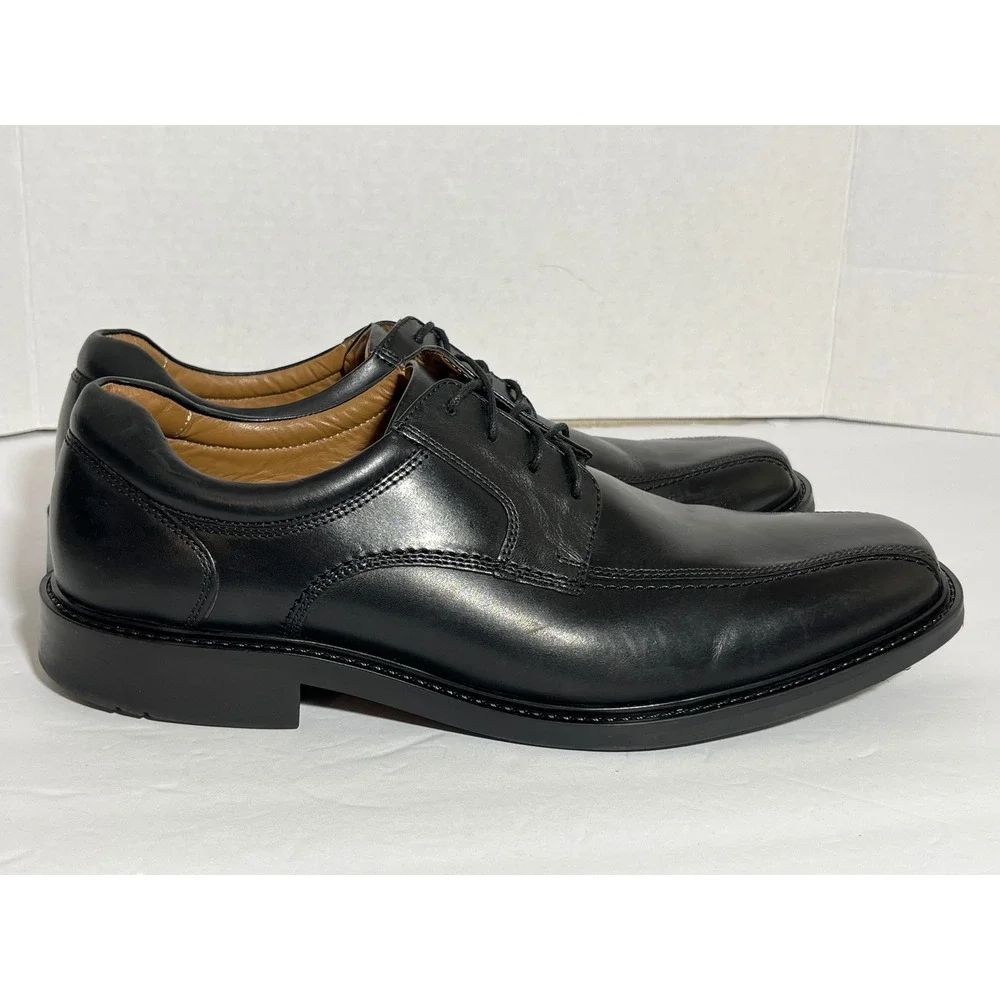 Johnston & Murphy Mens Black Leather Bicycle Toe Oxford Dress Shoes 20-4865 11M‎